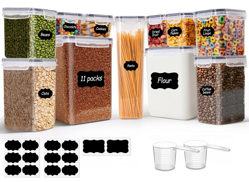 ComSaf Airtight Food Storage Containers with Lids, 11 Pcs Canisters Sets for the Kitchen, Plastic Pantry Organizers and Storage for Cereal, Flour, Sugar,Kitchen Storage Containers Include Labels - Image 1